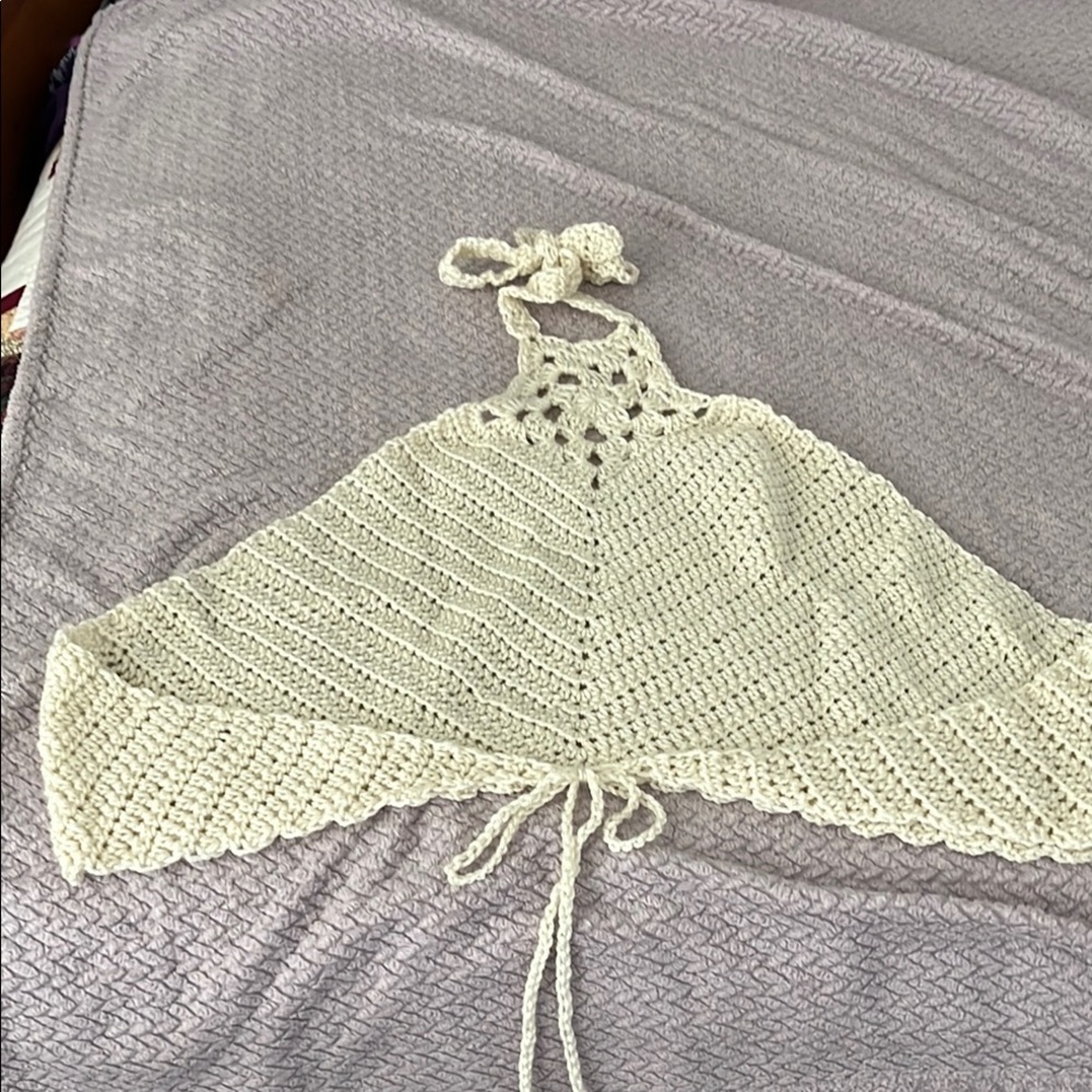 Homemade Elegant Cream Crochet Halter Top Size Large NWOT - Picture 4 of 6